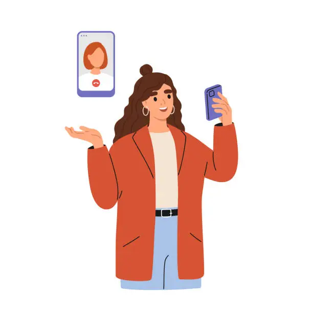 Vector illustration of Women talking on video call using mobile apps