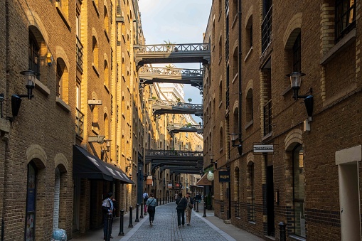 London, United Kingdom - May 16, 2023: Sunset on Shad Thames