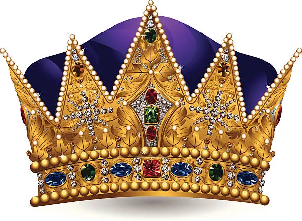 Vector illustration of Royal crown with jewels and purple color