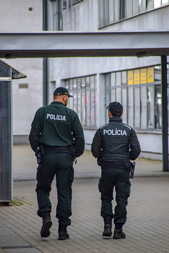 Kosice,Slovakia. APR30,2023
Slovakian policeman guards public order.