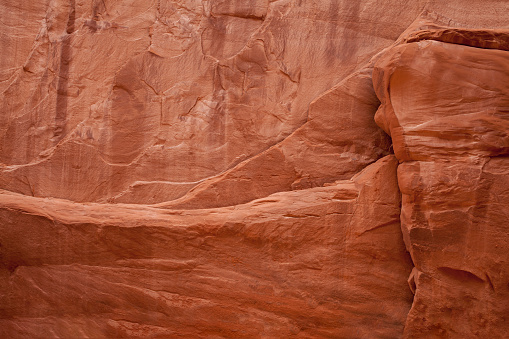 Closeup of rich colors, layers and textures of red rock in Utah