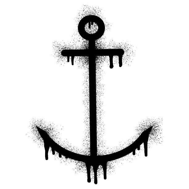 검은색 스프레이 페인트가 있는 앵커 아이콘 그래피티 - anchor harbor vector symbol stock illustrations