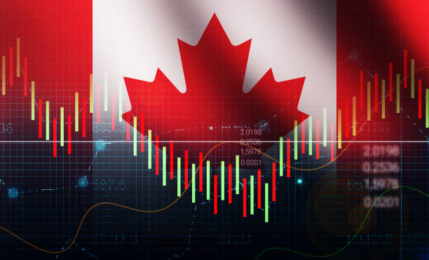 istock Stock market of Canada concept background with waving flag and trading charts backdrop 1491593096