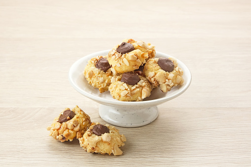 Chocolate Butter Cookies, popular cookies for Eid celebrations in Indonesia. Served in white plate