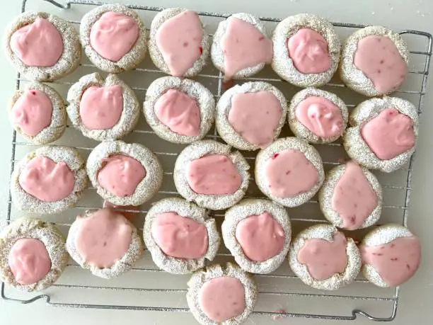 Freshly baked pink-lemonade thumbprints