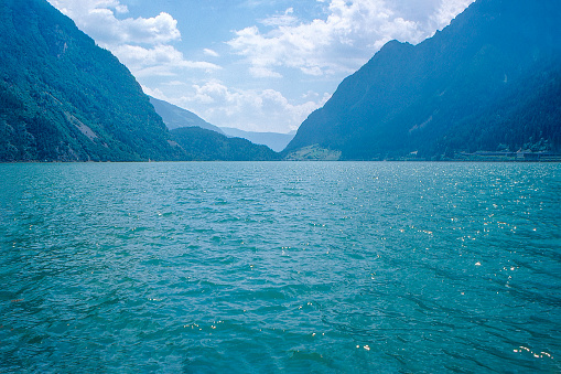 1989 old Positive Film scanned, the view of Lake Poschiavo, Switzerland.