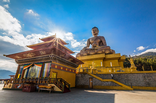 The Great Buddha Dordenma is sited amidst the ruins of Kuensel Phodrang in Thimphu, Bhutan