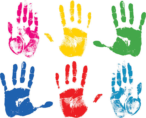 hand traffic various hand prints. in zip: aics2, ai10, 300dpi jpeg (5000x4167). finger painting stock illustrations