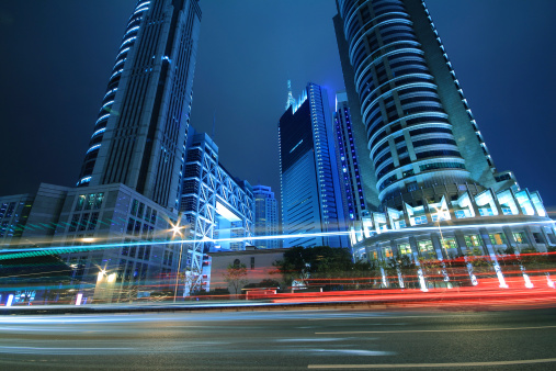 Megacity Highway at night with light trails in Shanghai Far East