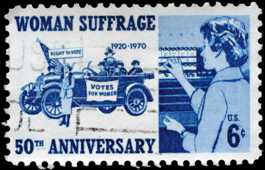 A Stamp printed in USA devoted to 50th anniv. of the 19th Amendment, which gave women the vote, circa 1970