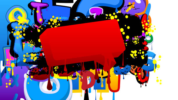 istock Red Speech Bubble Graffiti with colorful Background. Urban painting style backdrop. Abstract discussion symbol in modern dirty street art decoration. 1491613938