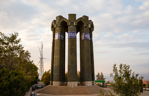 Memorial Tower of Anonymous Martyrs in Azeri architectural style for those died in Iran-Iraq war in Eynali Mountain range, Tabriz, East Azerbaijan Province, Iran.