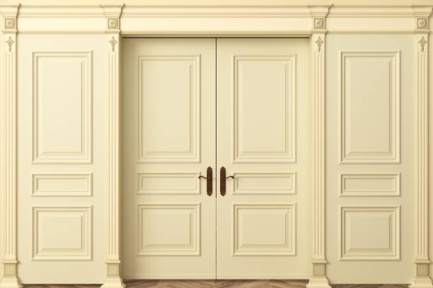 White double classic wooden big door on wall