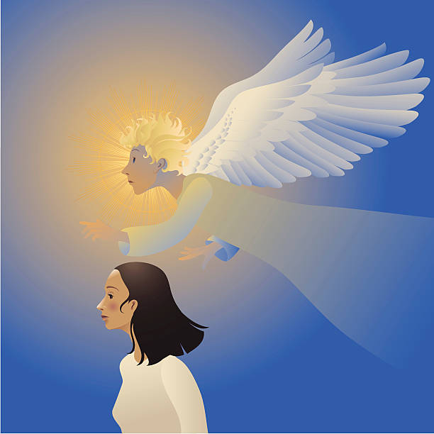 Guardian Angel A woman is accompanied by her guardian angel. pics of guardian angels stock illustrations