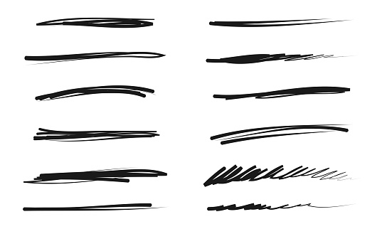 Set of hand drawn lines. Doodle design element with underline, scribble, swashes, swoops. swirl. vector illustration