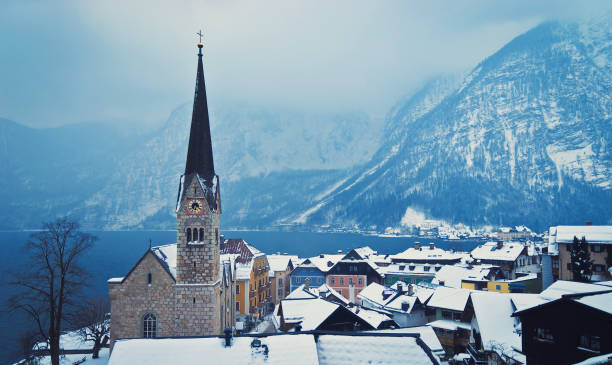 istock Hallstatt Skyline and evangelic church 149162331