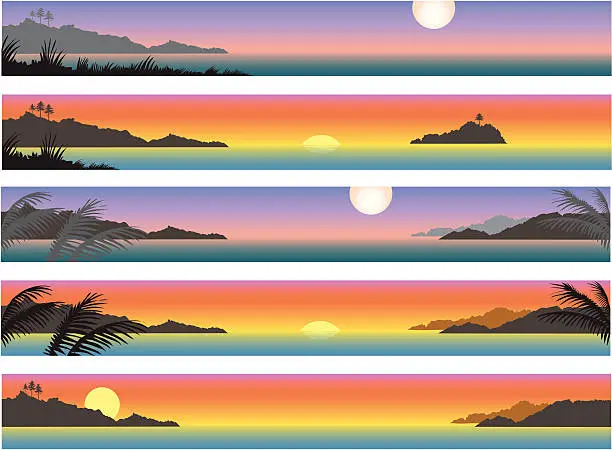 Vector illustration of Sunset Shore Banners