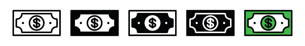 Money icon vector in line, flat, and color style on white background with editable stroke for apps and websites. Dollar, coins, currency, cash, finance, payment symbol. Vector illustration