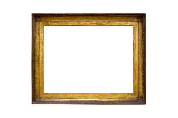 Artistic plain brown golden photo frame uneven shine rectangle wooden stock photo