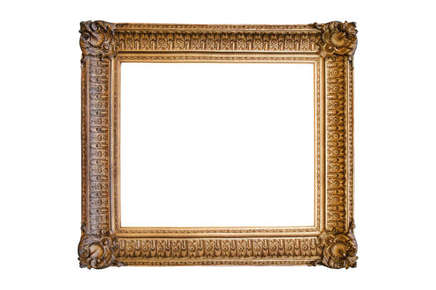 istock Wooden old classical broad picture frame white background isolated detailed 1491632237