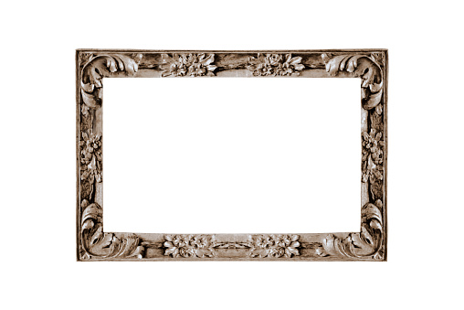 Photo frame old decorative flourishes stone wood carved aged antique vintage