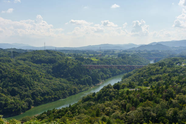 istock Idyllic summer landscape in the countryside with a bridge over a river 1491636239