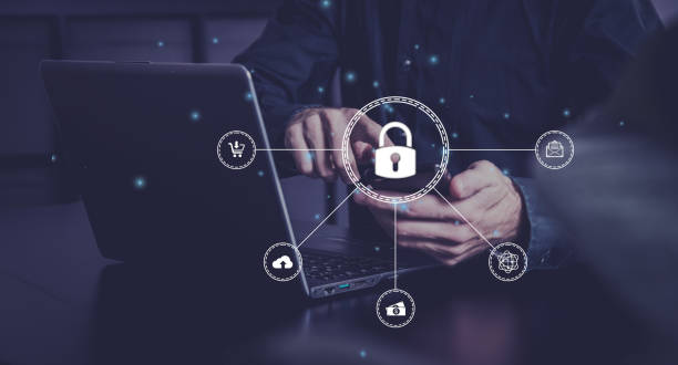 istock Cyber security and data protection. Businessman holding padlock protecting business data with virtual network connection. Innovation technology develop smart solution from digital attack 1491639293