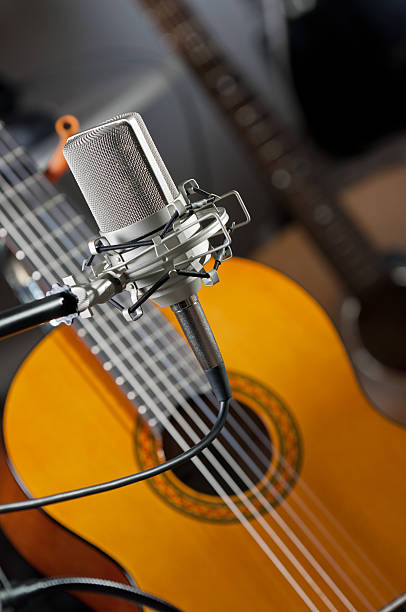 istock Studio condenser mic with acoustic guitars 149164149