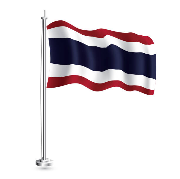 istock Thai Flag. Isolated Realistic Wave Flag of Thailand Country on Flagpole. 1491642026