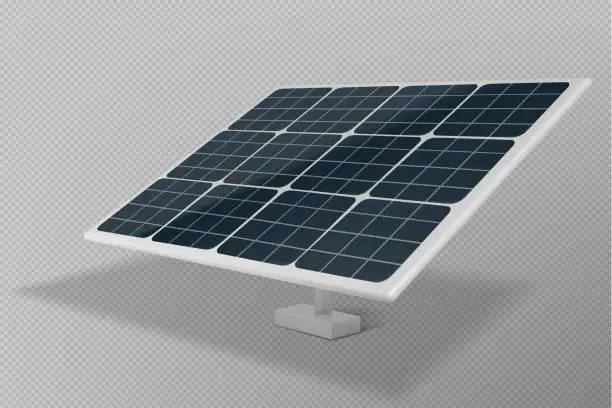 Vector illustration of Realistic 3D photovoltaic module on transparent