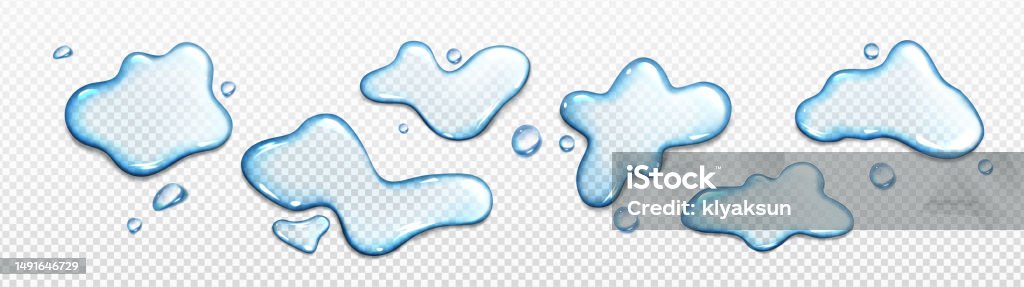 Realistic Set Of Water Puddles On Transparent Stock Illustration ...