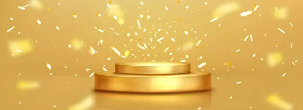 Vector illustration of Realistic golden podium and sparkling confetti