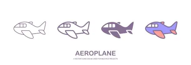 Vector illustration of Set of plane vector line icon. It contains symbols to aircraft, airplane and more. Editable move. plane icon set with four styles