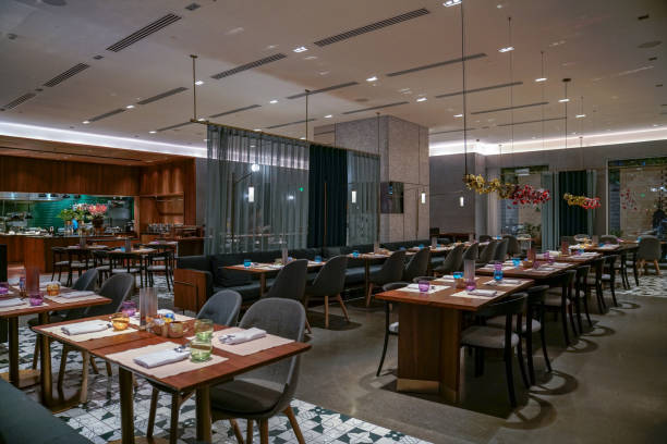 istock Restaurant and lounge bar interior, part of hotel 1491654406