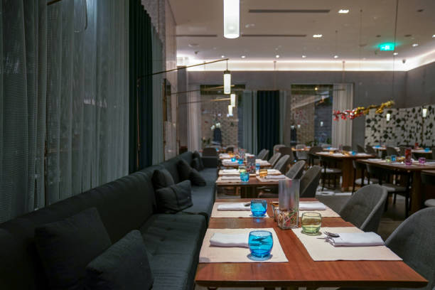 istock Restaurant and lounge bar interior, part of hotel 1491654455