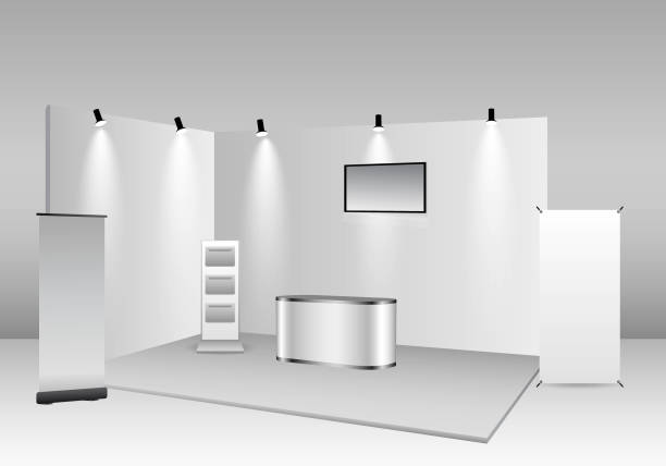 istock set of realistic trade exhibition stand or white blank exhibition kiosk or stand booth corporate commercial. eps vector 1491659901