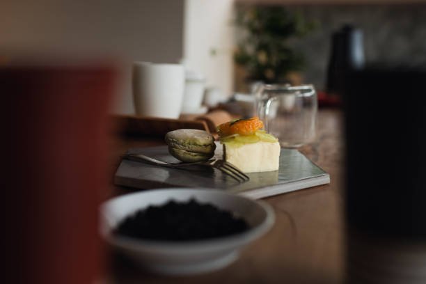 Japanese tea ceremony room with dessert