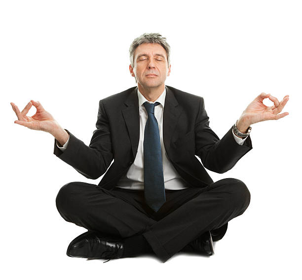 istock Businessman sitting in yoga position 149166220
