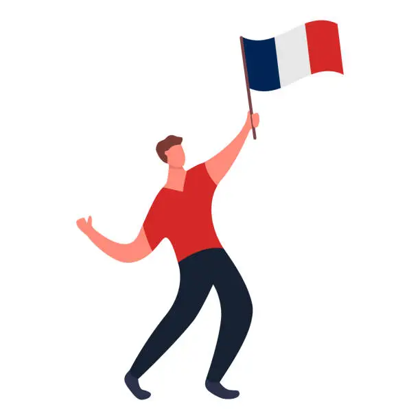 Vector illustration of Happy guy france flag.Man with flag in pole of great britain.