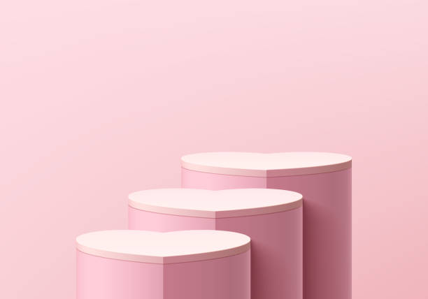 istock Realistic 3D pink and white product podium set in heart shape, Valentine background . Wall minimal scene mockup product stage showcase, Banner promotion display. Abstract vector geometric platforms. 1491665215