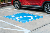 Handicapped parking spaces in the parking lot.