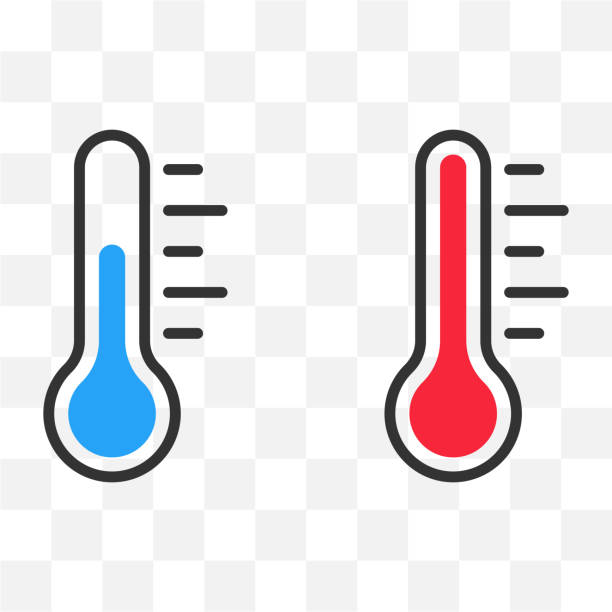 ilustraciones, imágenes clip art, dibujos animados e iconos de stock de símbolo de termómetro frío y calor, icono de escala de temperatura, símbolo de indicador de clima frío y caliente en una ilustración de stock vectorial de fondo transparente. - thermometer healthcare and medicine backgrounds isolated