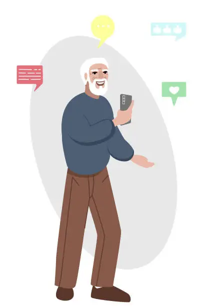 Vector illustration of Elderly man with smartphone