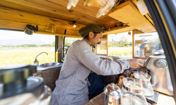 istock An Asian man making coffee in his mobile coffee van parked outdoors 1491675104