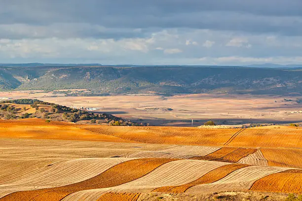 Fields and hills of Castilla-La Mancha, Spain at winter