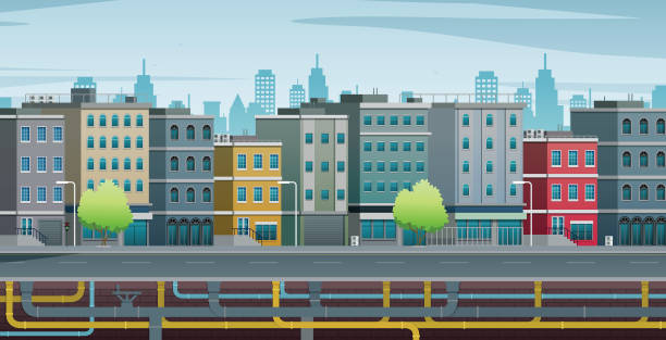 illustrations, cliparts, dessins animés et icônes de les lignes électriques vont sous terre. - sous terre