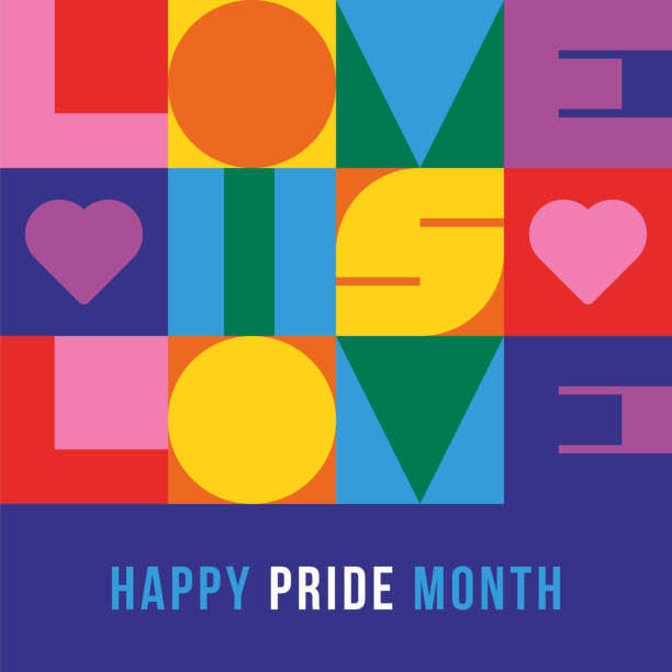 ilustrações de stock, clip art, desenhos animados e ícones de pride month card  with geometric typography. - gay pride flag illustrations