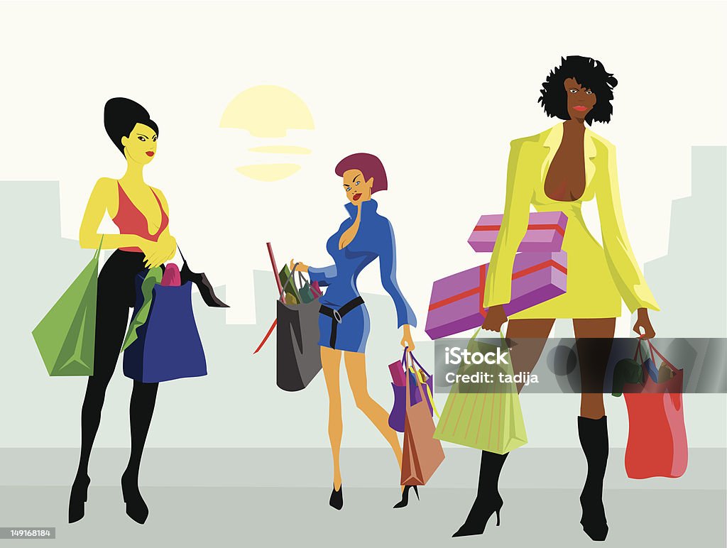 Meninas de compras - Vetor de Loja de Roupas royalty-free