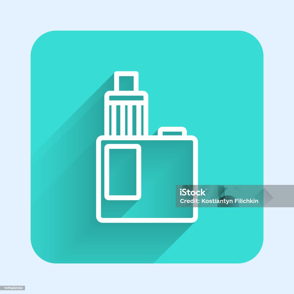 White Line Vape Mod Device Icon Isolated With Long Shadow Background