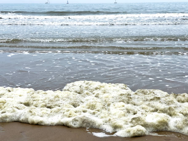 North Sea beach in Middelkerke, a coastal community in West Flanders in Belgium.